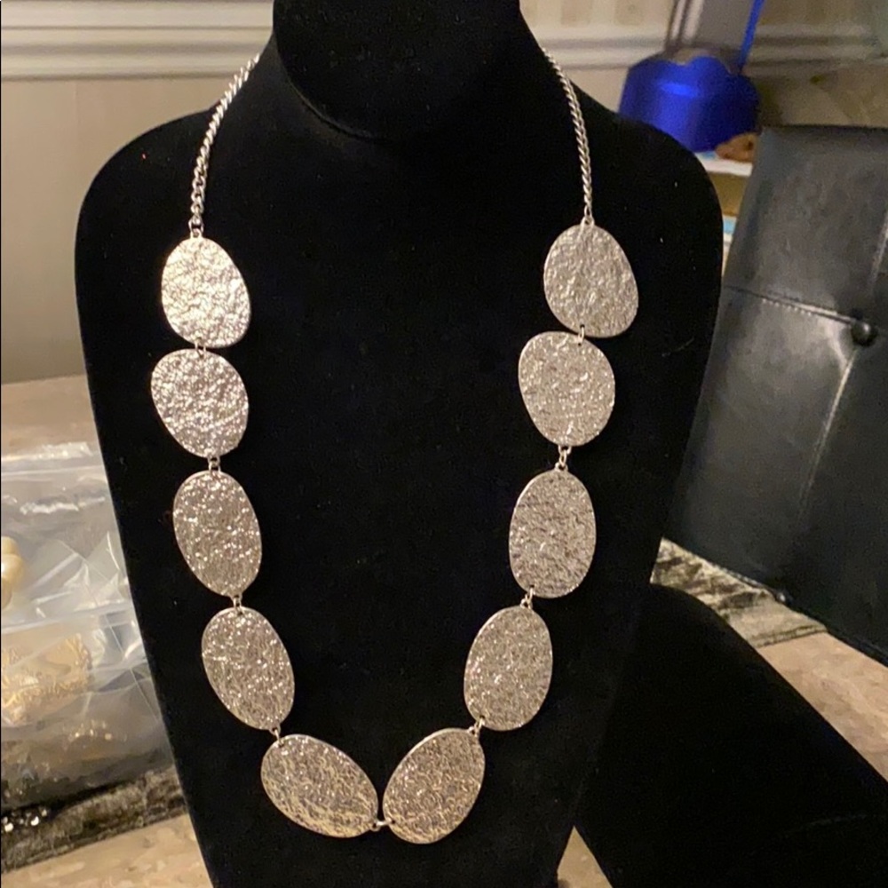 Silvertone Abstract Statement Necklace - image 1